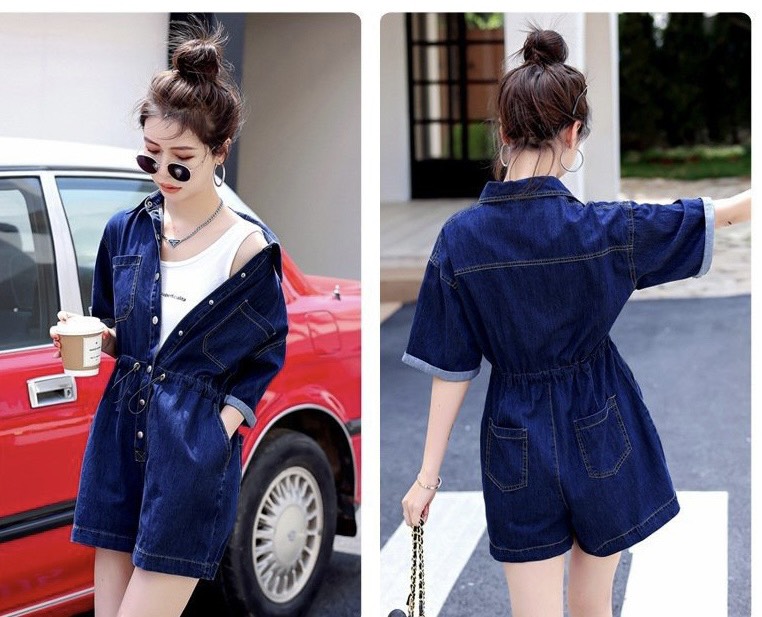 JUMPSUIT DENIM CỔ SƠ MI QUẦN SHORT